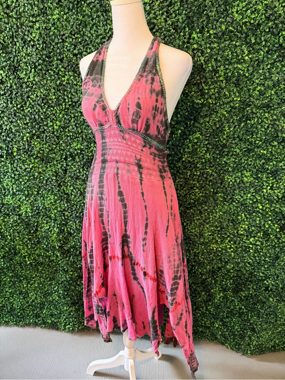 Tropical Pink and Black Tie-Dye Dress